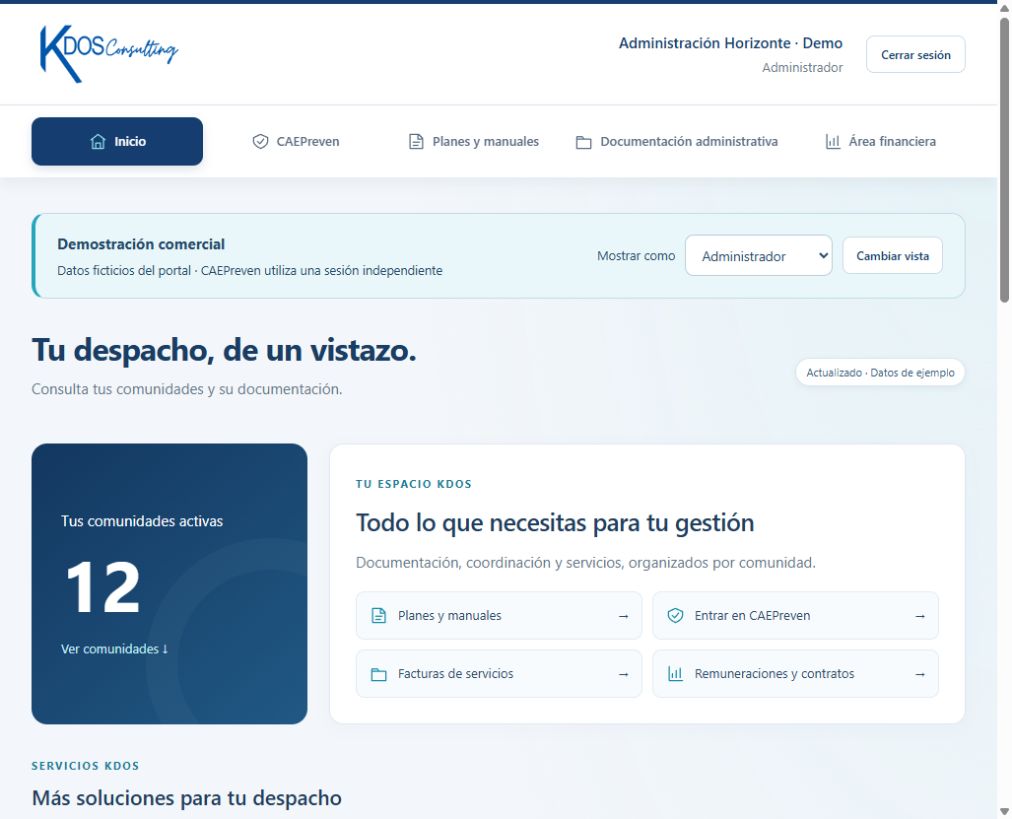 Inicio del portal de demostración de Kdos